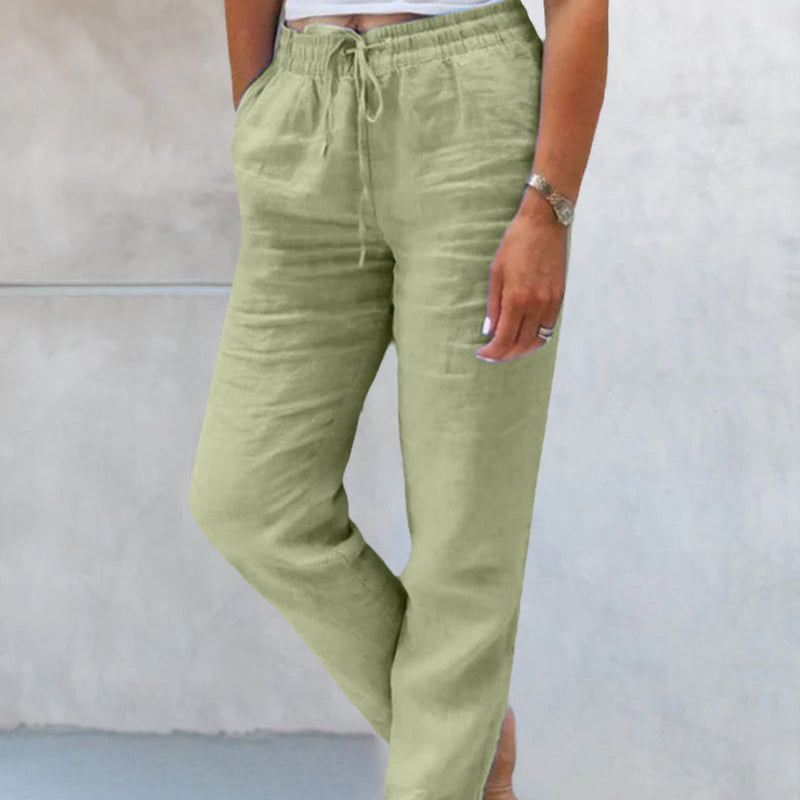 Damen-Leinenhose - Elastischer Bund mit Taschen