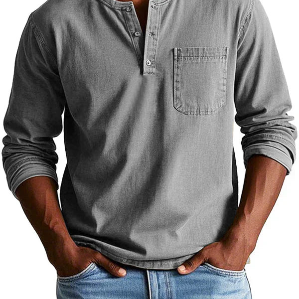 Herren Henley-Hemd - Langarm mit Knopfleiste