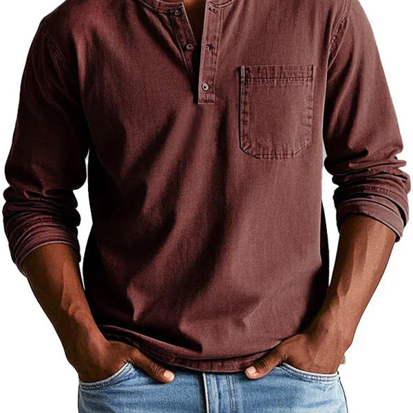 Herren Henley-Hemd - Langarm mit Knopfleiste