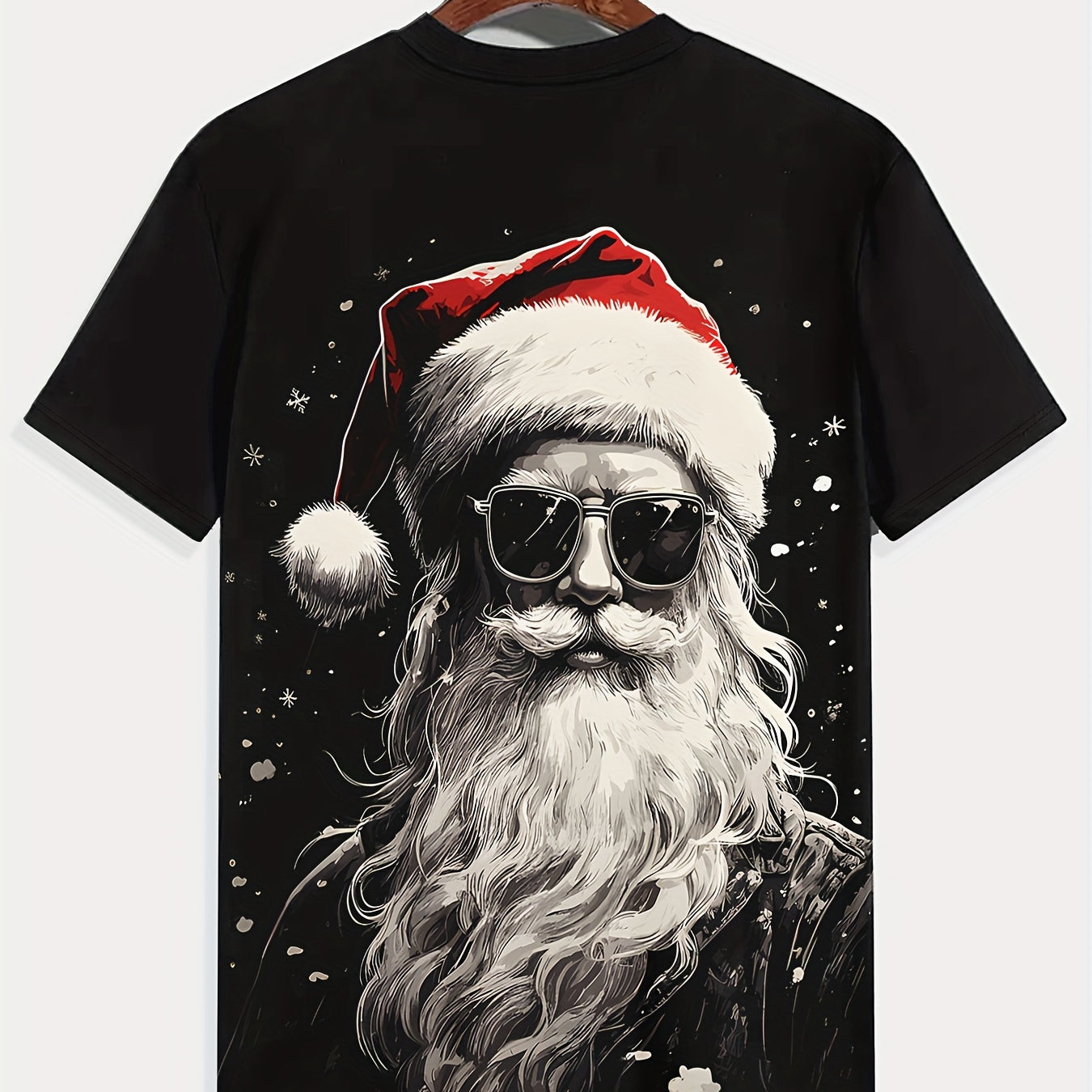 Men's Black Christmas T-Shirt - Cool Santa Sunglasses Print Top