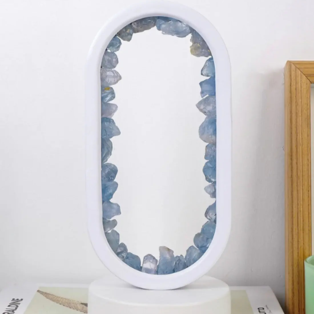 Oval LED Tischlampe mit Natürlichen Kristallen - Beruhigendes Ambiente Nachtlicht