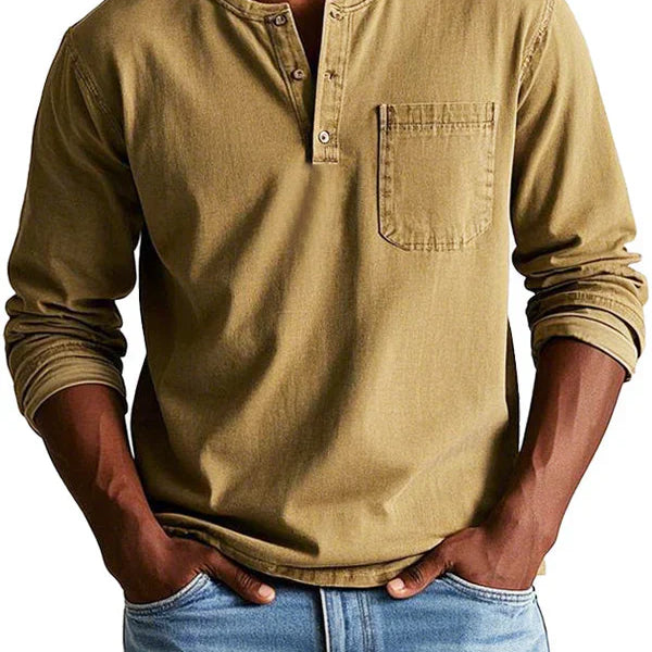Herren Henley-Hemd - Langarm mit Knopfleiste