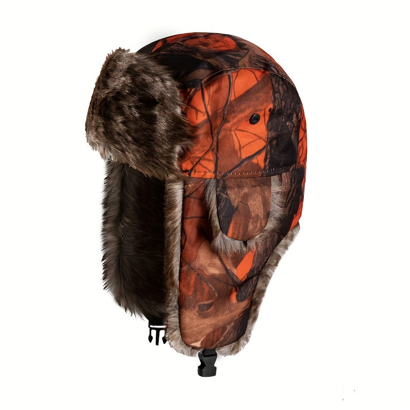 Unisex Camouflage Trapper-Mütze – Weich gefüttert mit elastischen Ohrenklappen