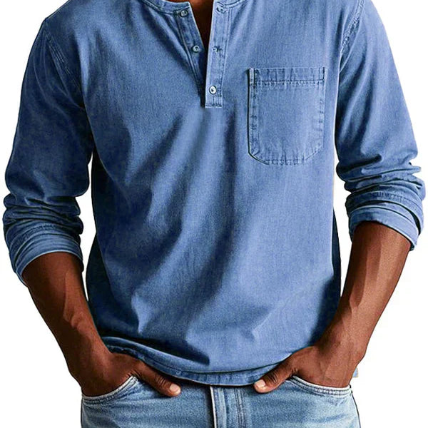 Herren Henley-Hemd - Langarm mit Knopfleiste
