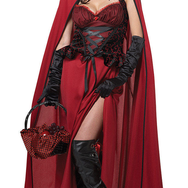 Damen Halloween Rotkäppchen Deluxe Kostüm - Kleid mit Kapuzen-Umhang