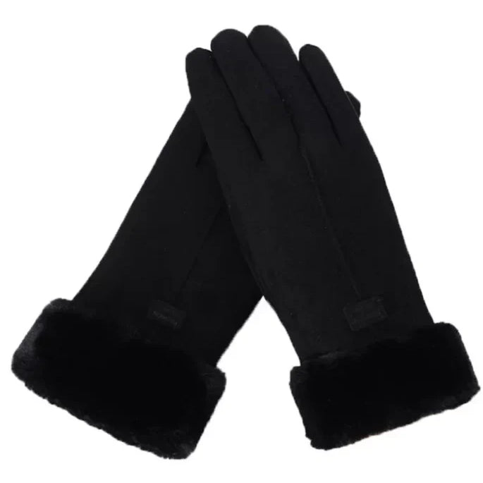 Women's winter gloves - smooth surface and fluffy cuff