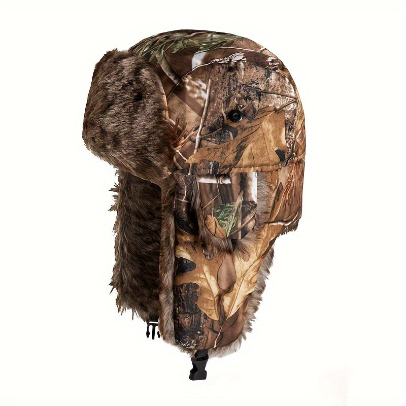 Unisex Camouflage Trapper-Mütze – Weich gefüttert mit elastischen Ohrenklappen