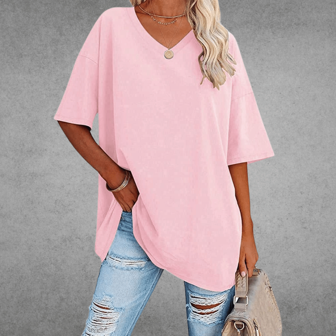 Damen Oversized T-Shirt - Überschnittene Schultern & V-Ausschnitt
