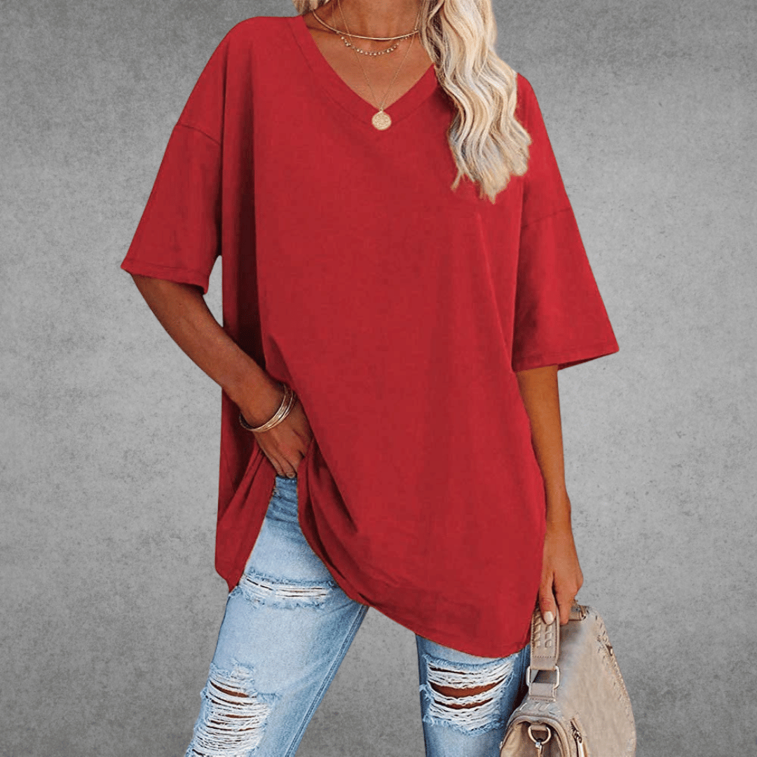 Damen Oversized T-Shirt - Überschnittene Schultern & V-Ausschnitt