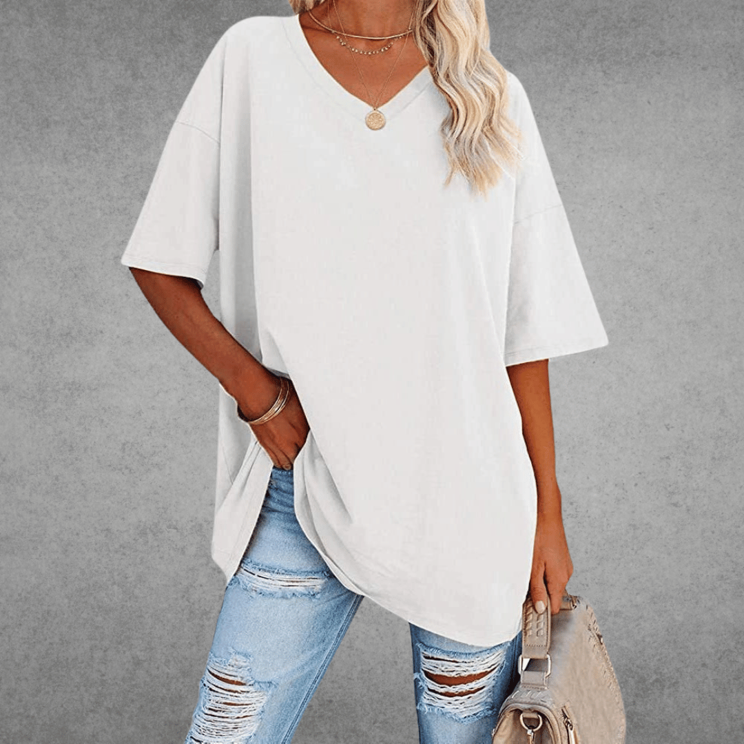 Damen Oversized T-Shirt - Überschnittene Schultern & V-Ausschnitt