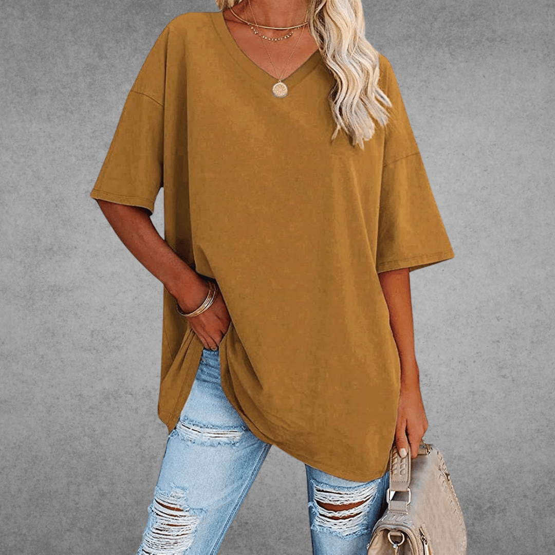 Damen Oversized T-Shirt - Überschnittene Schultern & V-Ausschnitt