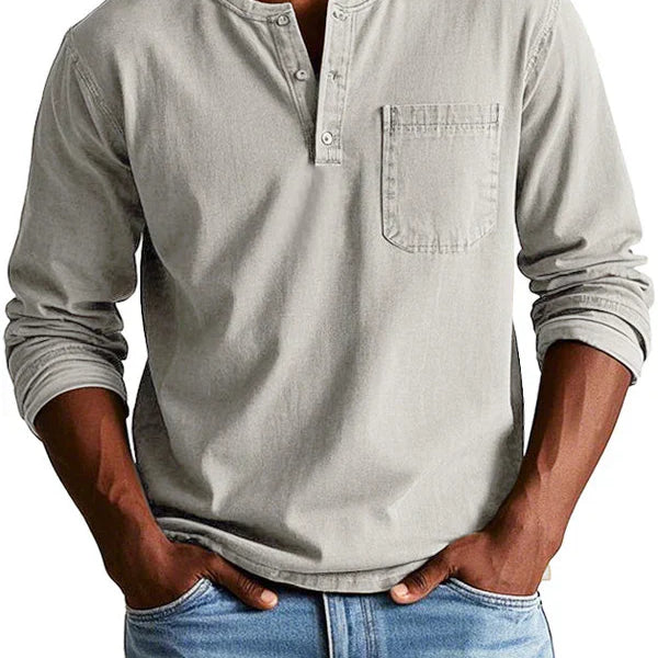 Herren Henley-Hemd - Langarm mit Knopfleiste