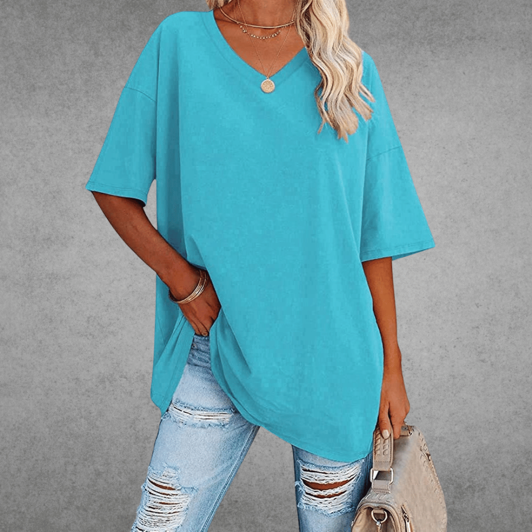Damen Oversized T-Shirt - Überschnittene Schultern & V-Ausschnitt