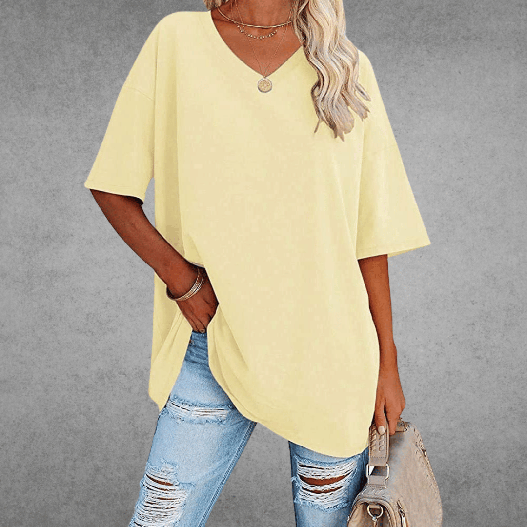 Damen Oversized T-Shirt - Überschnittene Schultern & V-Ausschnitt