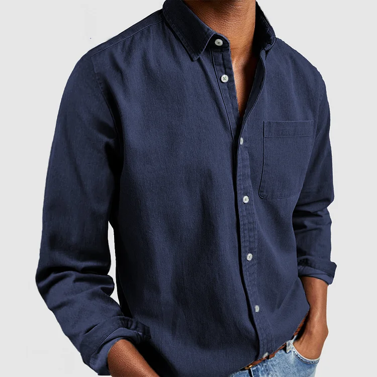Men's Long-Sleeve Shirt - Button-Up with Front Pocket