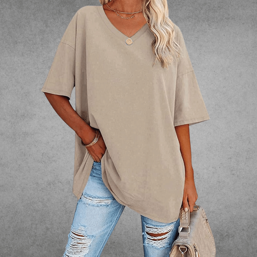 Damen Oversized T-Shirt - Überschnittene Schultern & V-Ausschnitt