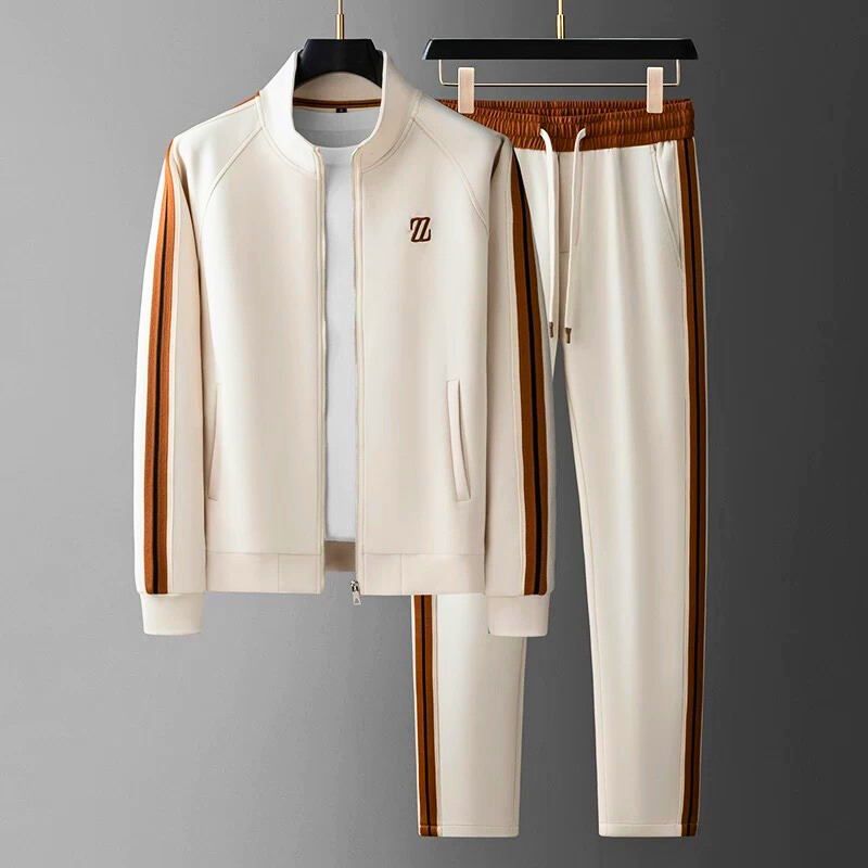 Men's Striped Tracksuit - Zipper Jacket & Jogging Pants