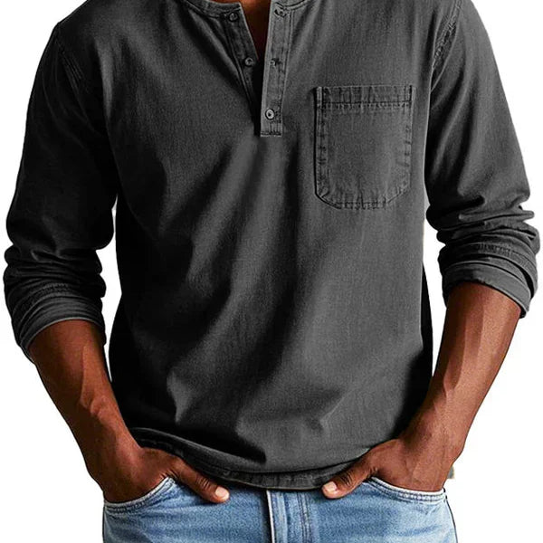 Herren Henley-Hemd - Langarm mit Knopfleiste