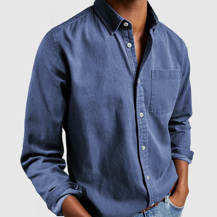Men's Long-Sleeve Shirt - Button-Up with Front Pocket