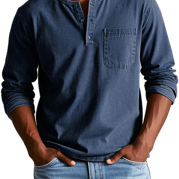 Herren Henley-Hemd - Langarm mit Knopfleiste