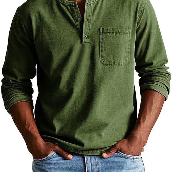 Herren Henley-Hemd - Langarm mit Knopfleiste