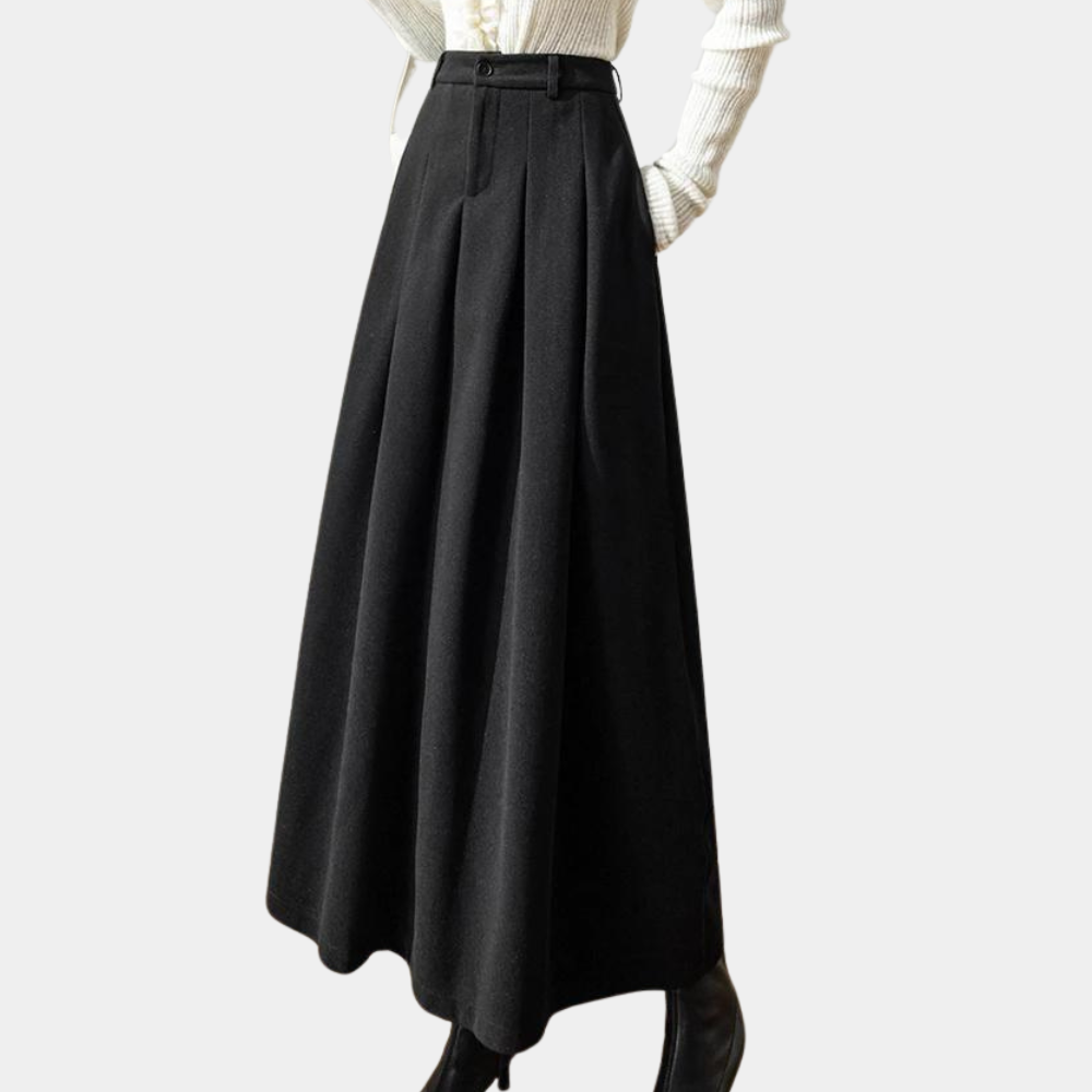 Falda plisada midi para mujer - de talle alto con trabillas para cinturón