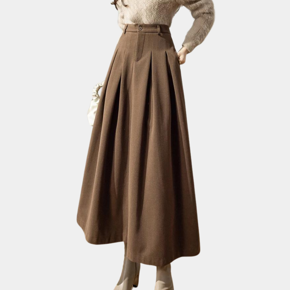 Falda plisada midi para mujer - de talle alto con trabillas para cinturón