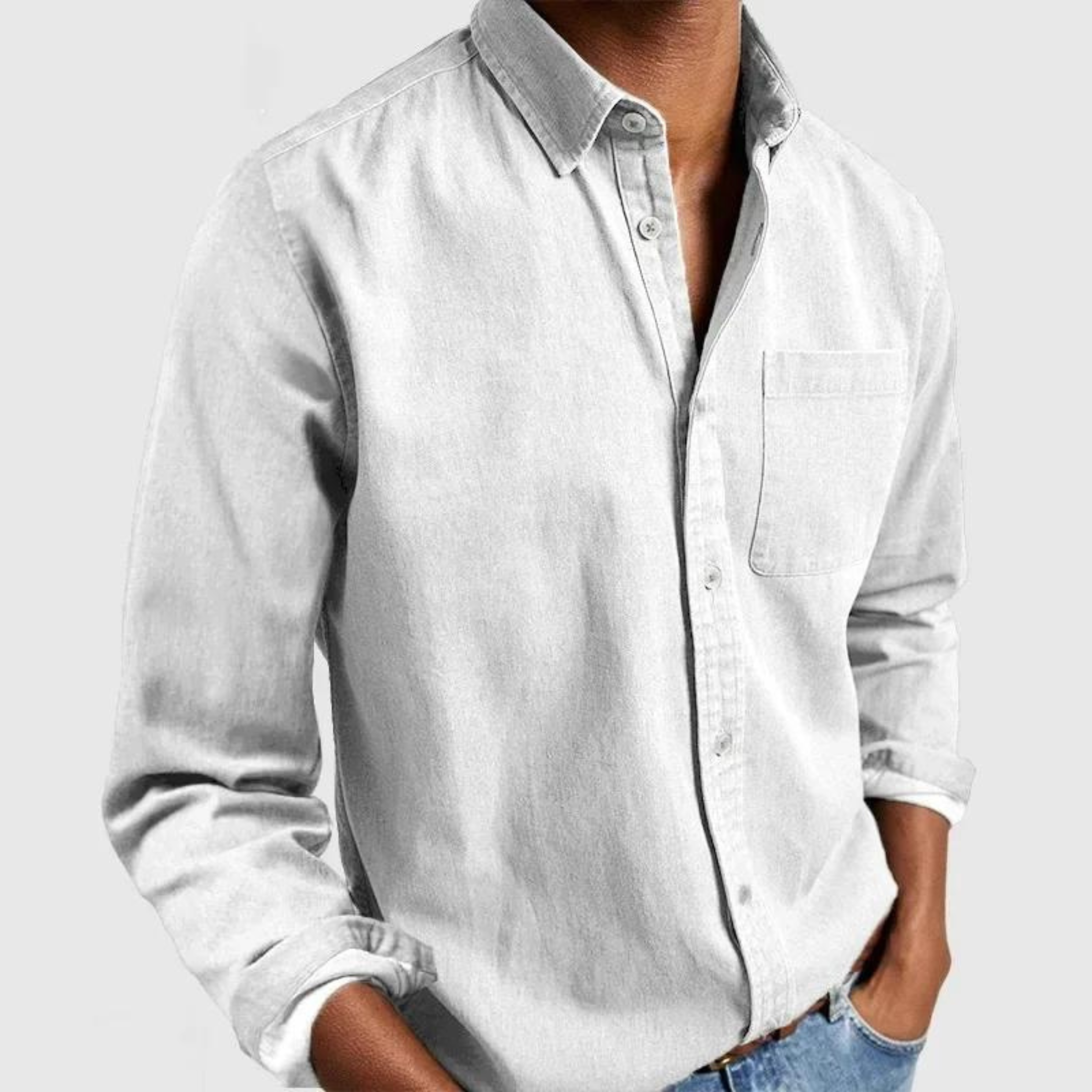 Men's Long-Sleeve Shirt - Button-Up with Front Pocket
