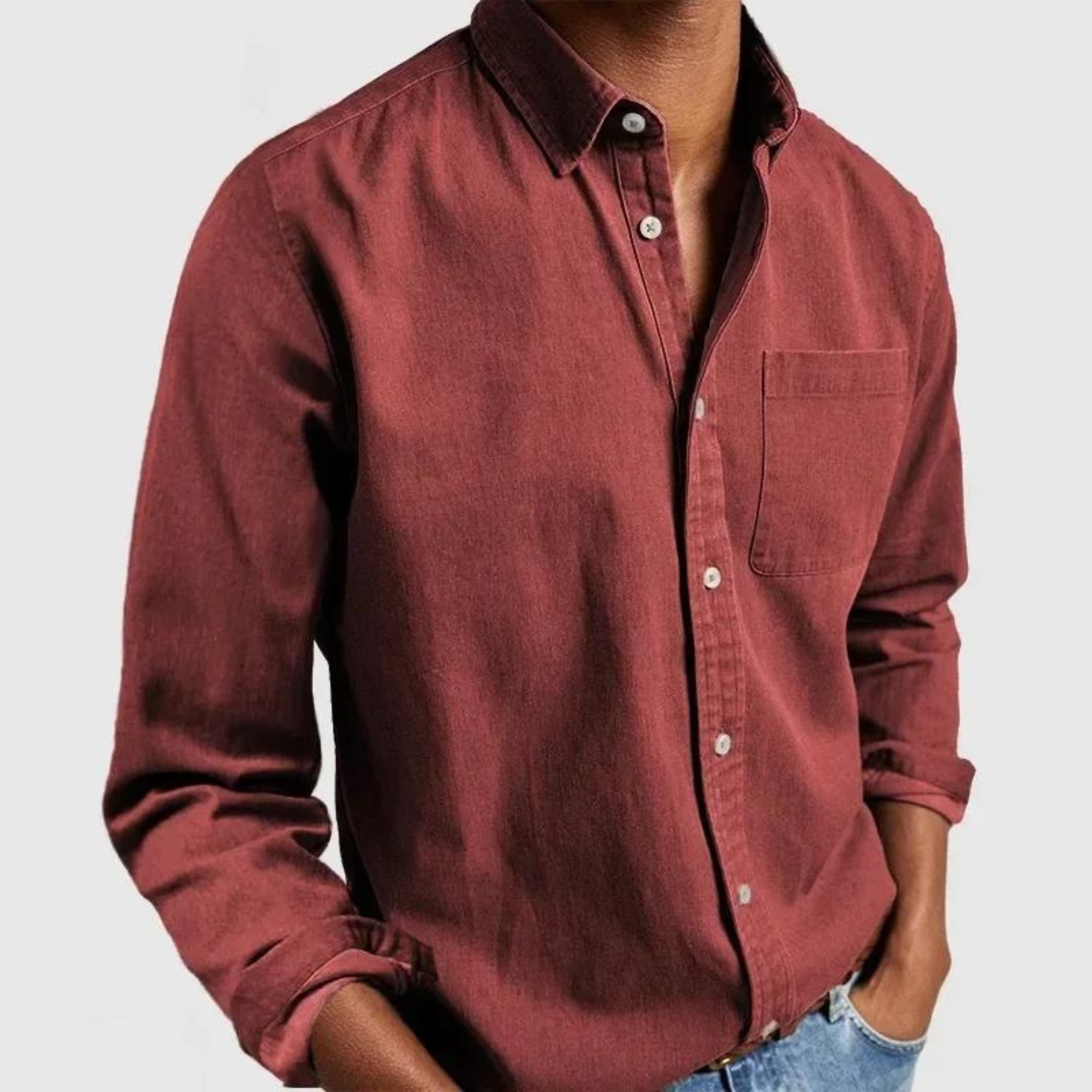 Men's Long-Sleeve Shirt - Button-Up with Front Pocket