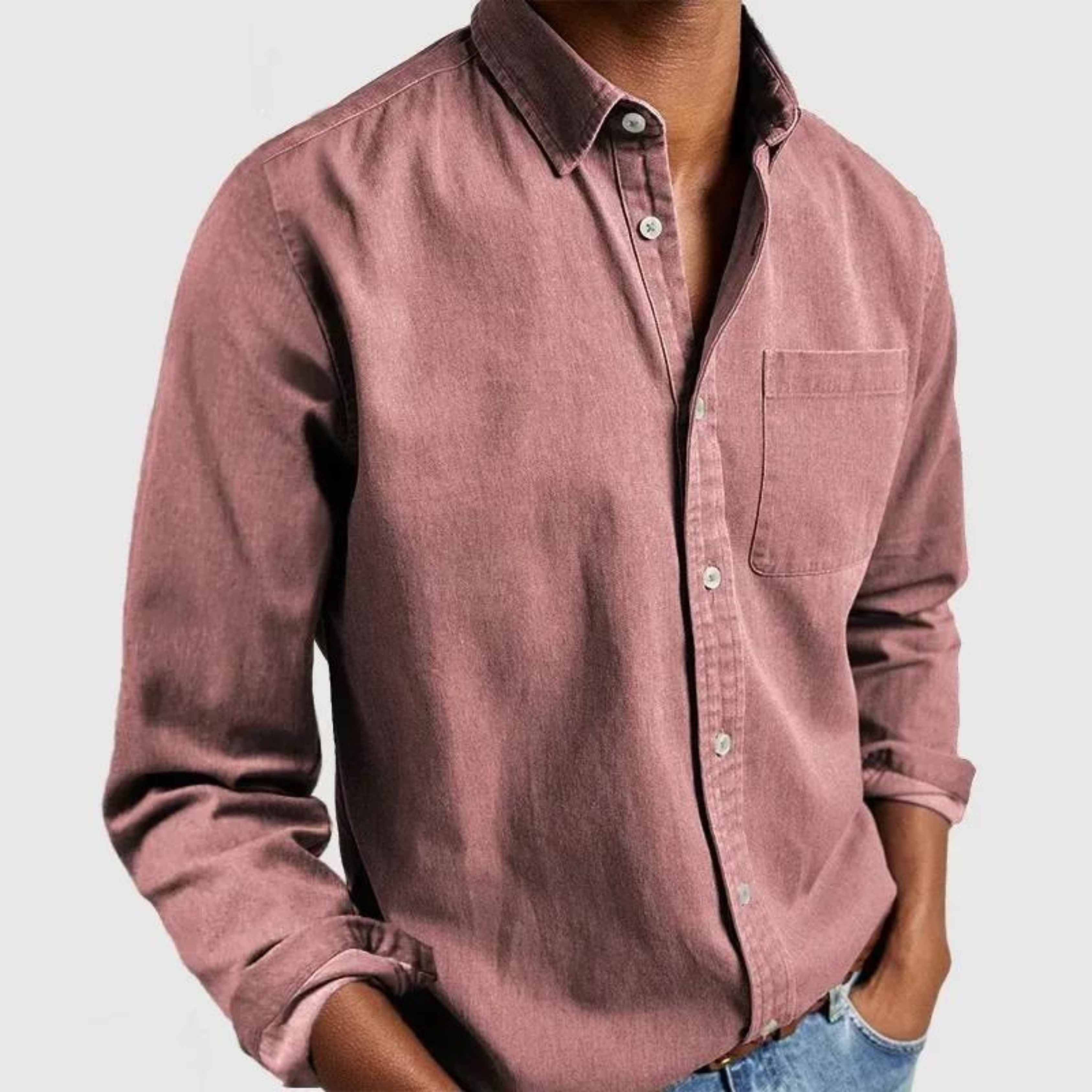 Men's Long-Sleeve Shirt - Button-Up with Front Pocket