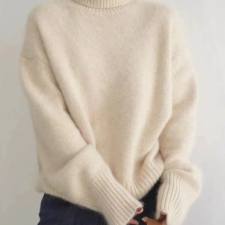 Suéter de cuello alto de punto para mujer - Ajuste holgado y cómodo