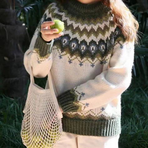 Damen Wollpullover – Relaxed Fit mit Nordischem Muster