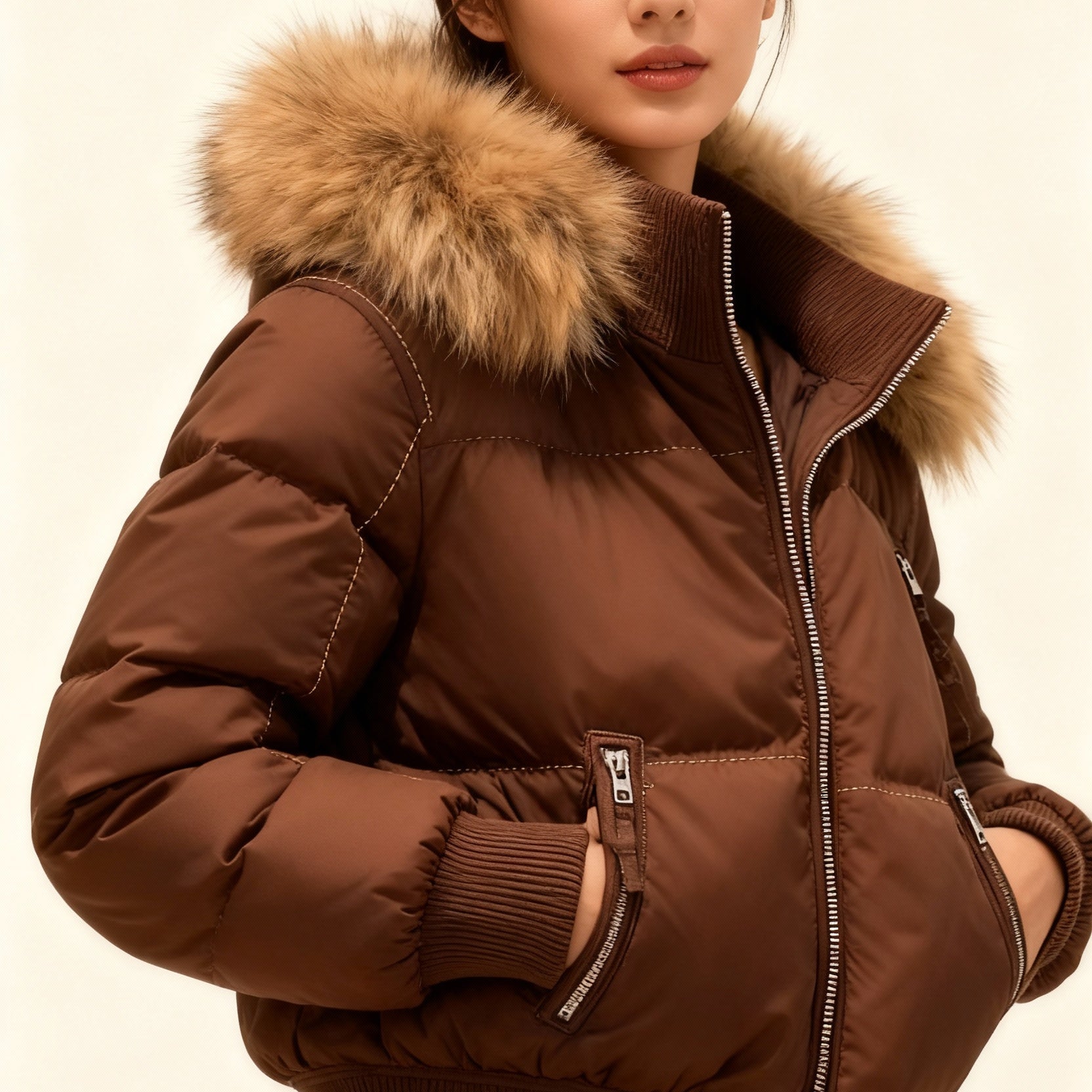 Damen Winter Parka Jacke - Abnehmbare Kapuze & Elastische Bündchen