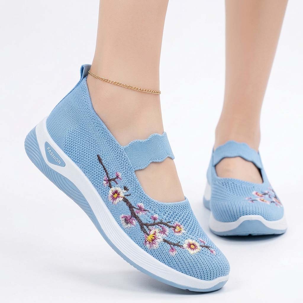 Damen Orthopädische Sneaker Slip On Blumenmuster Strick Komfort