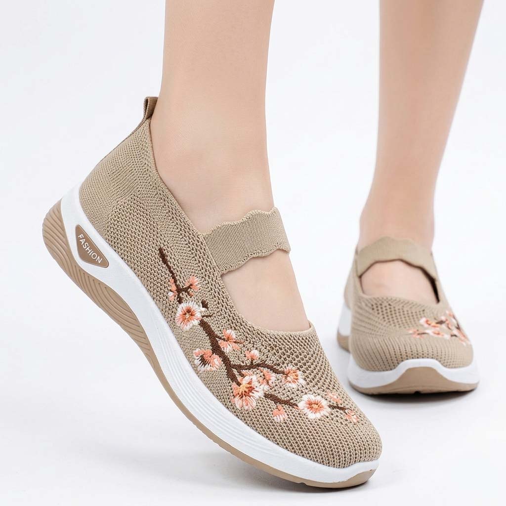 Damen Orthopädische Sneaker Slip On Blumenmuster Strick Komfort