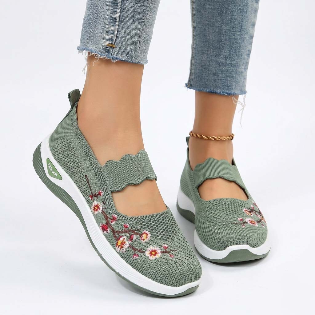 Damen Orthopädische Sneaker Slip On Blumenmuster Strick Komfort