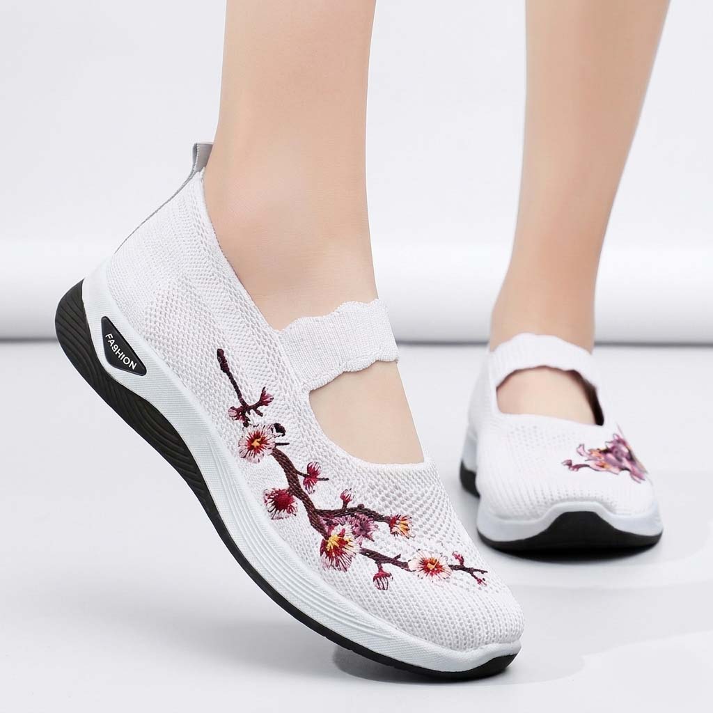 Damen Orthopädische Sneaker Slip On Blumenmuster Strick Komfort
