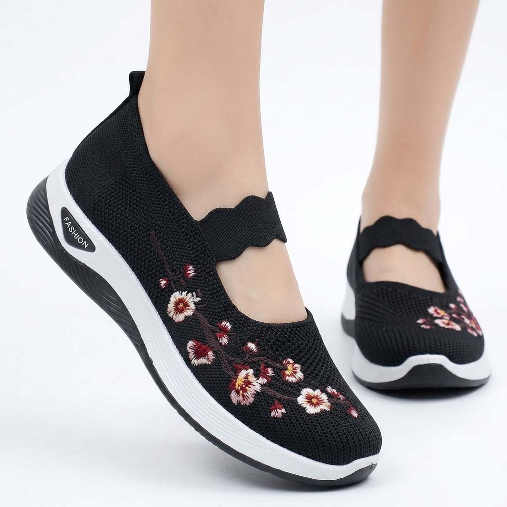 Damen Orthopädische Sneaker Slip On Blumenmuster Strick Komfort