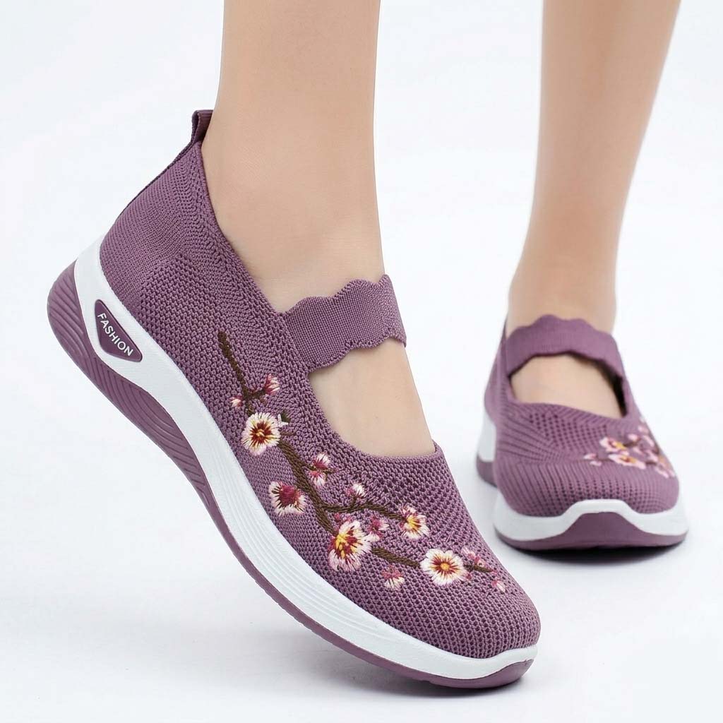 Damen Orthopädische Sneaker Slip On Blumenmuster Strick Komfort