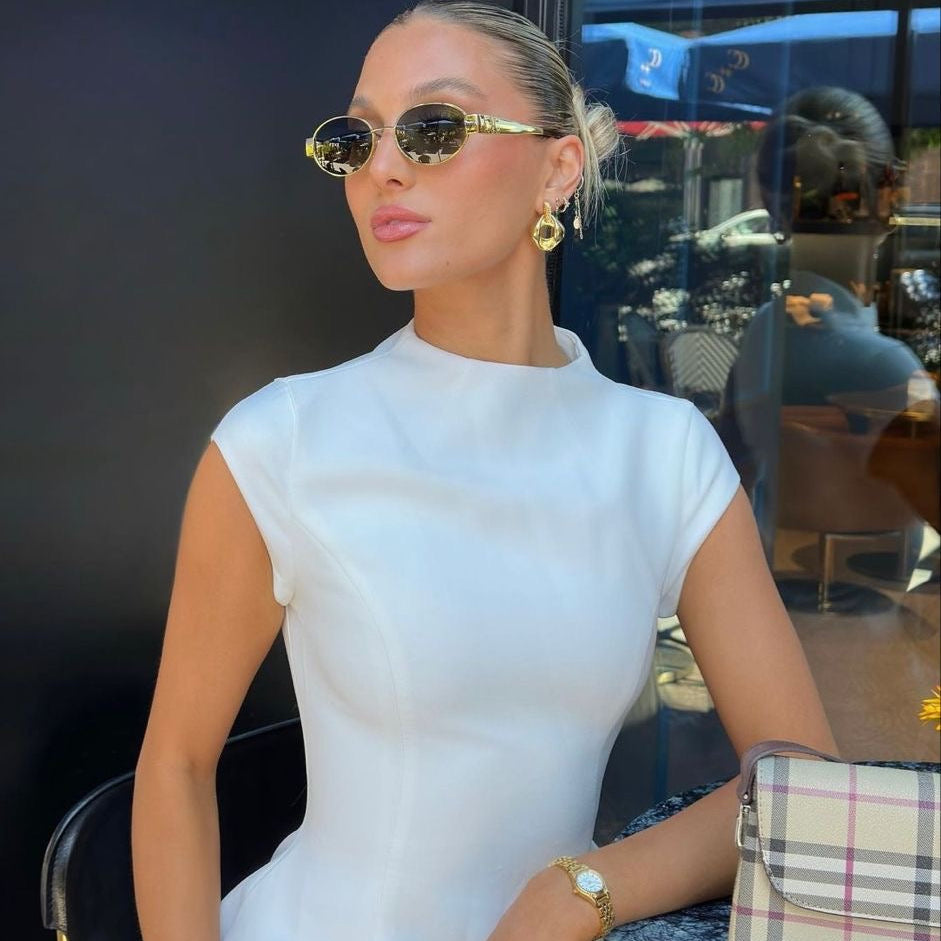 Damen Trendy Vintage Sonnenbrille Ovaler Rahmen und Getönte Gläser