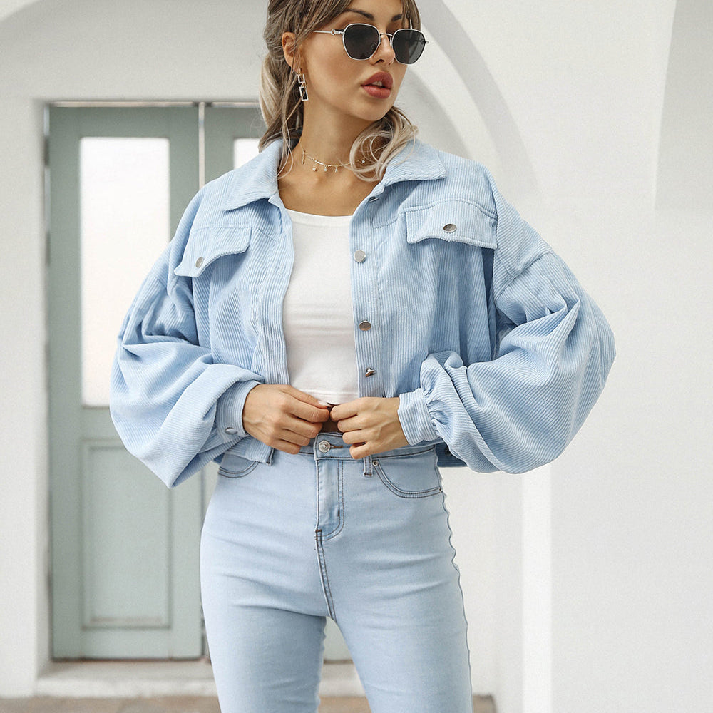 Damen Kurze Jeansjacke - Eleganter Cord-Stil