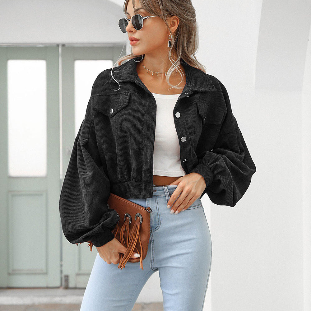 Damen Kurze Jeansjacke - Eleganter Cord-Stil