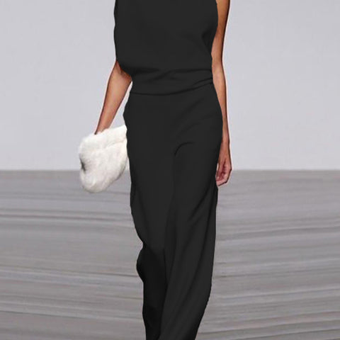 Damen Ärmelloser Jumpsuit - Stehkragen & Weites Bein