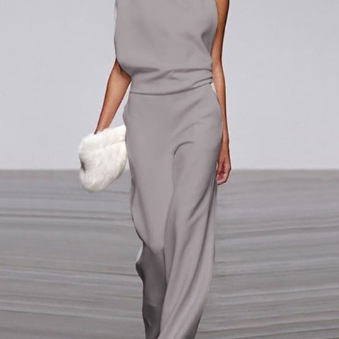 Damen Ärmelloser Jumpsuit - Stehkragen & Weites Bein