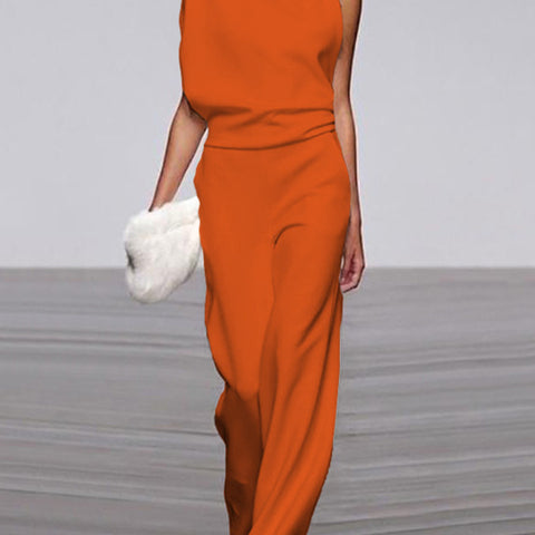 Damen Ärmelloser Jumpsuit - Stehkragen & Weites Bein