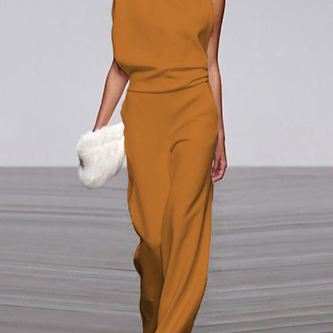 Damen Ärmelloser Jumpsuit - Stehkragen & Weites Bein