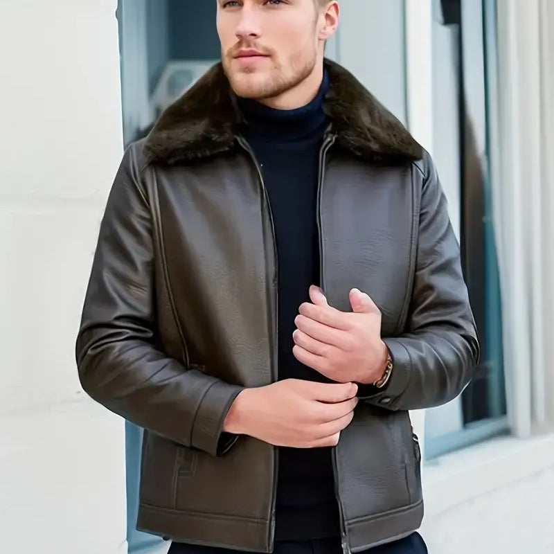 Herren Braun Moto-Stil Jacke - Warmer Kragen