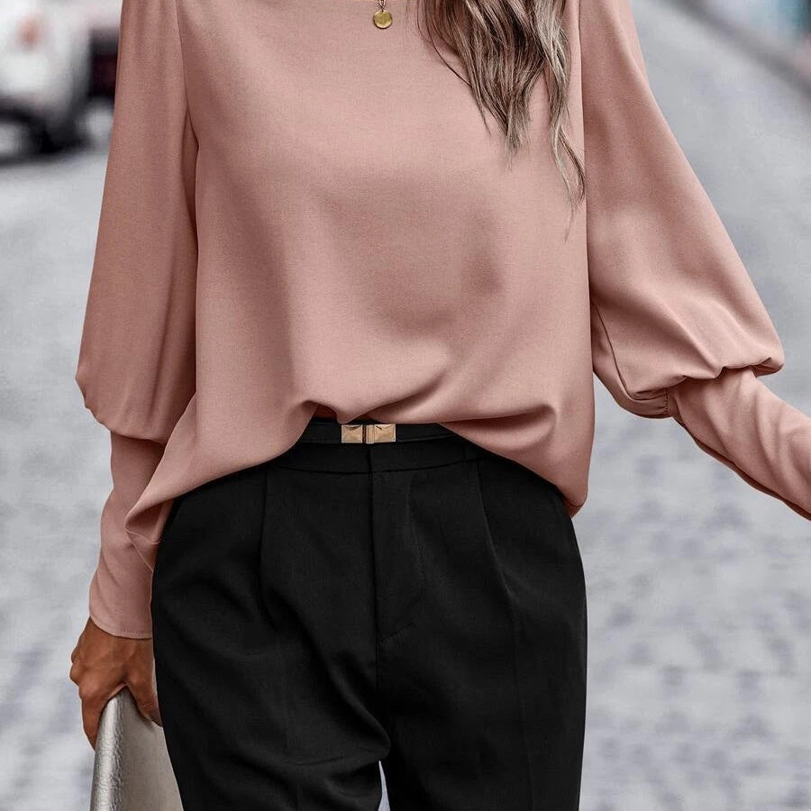Women's blouse with puff sleeves - round neck & loose fit