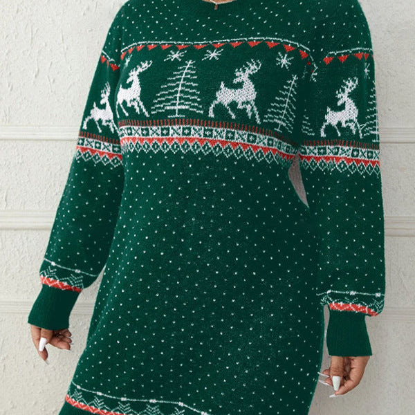 Damen Weihnachts-Strickkleid - Rentier und Tannenbaum Muster