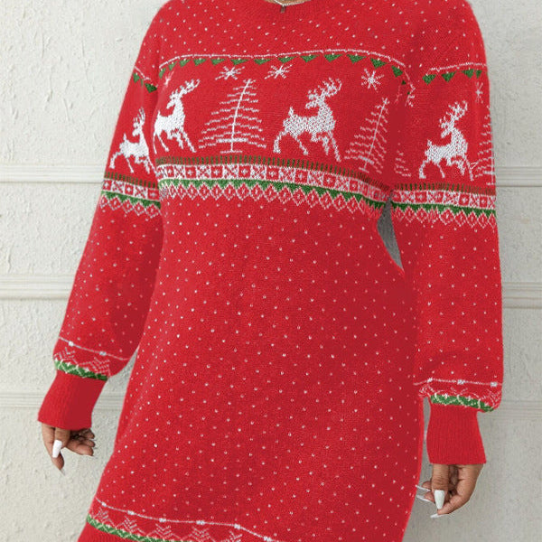Damen Weihnachts-Strickkleid - Rentier und Tannenbaum Muster
